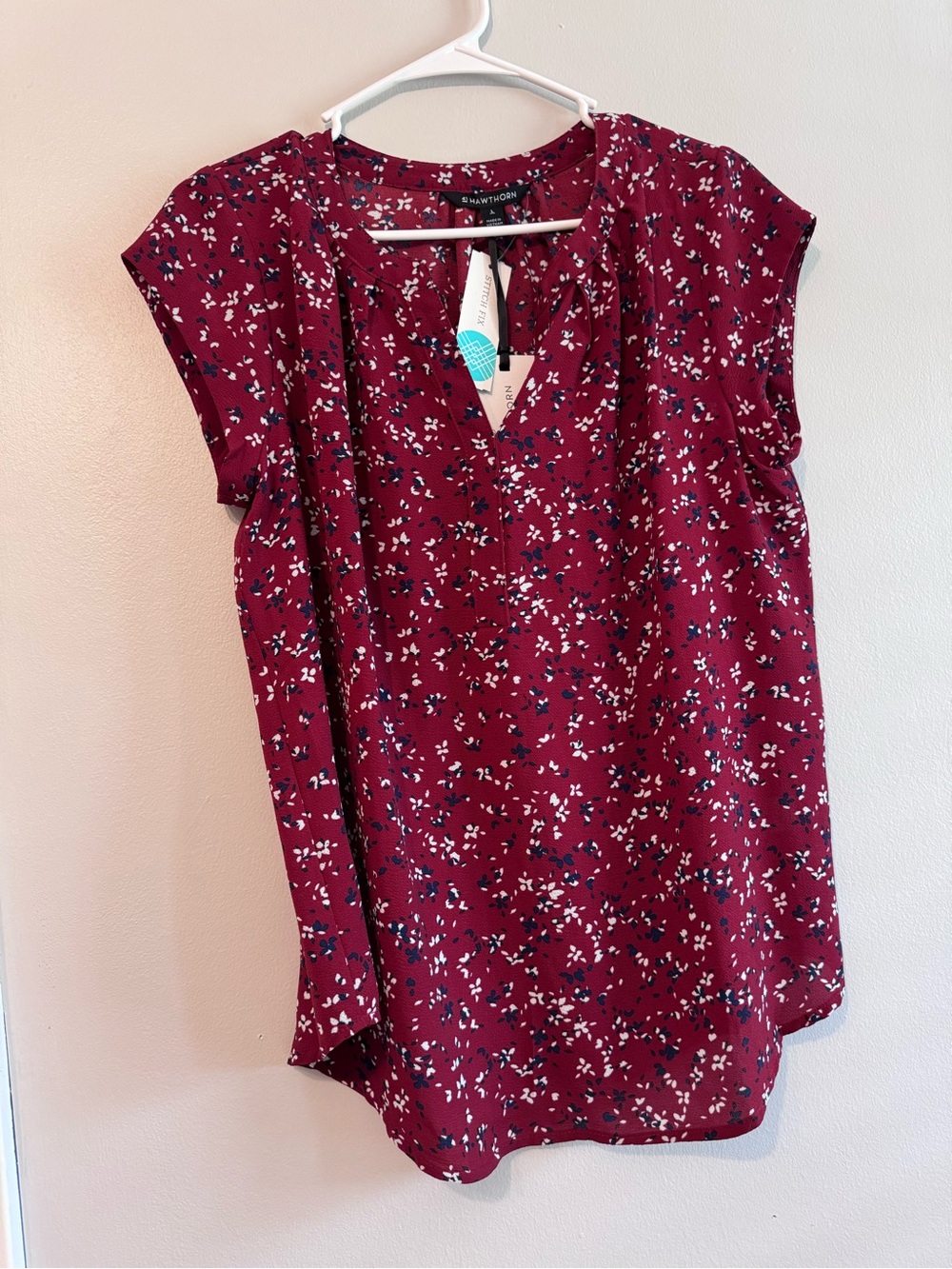 41 Hawthorn Burgundy Floral Cap-Sleeve Blouse - Picture 2 of 7